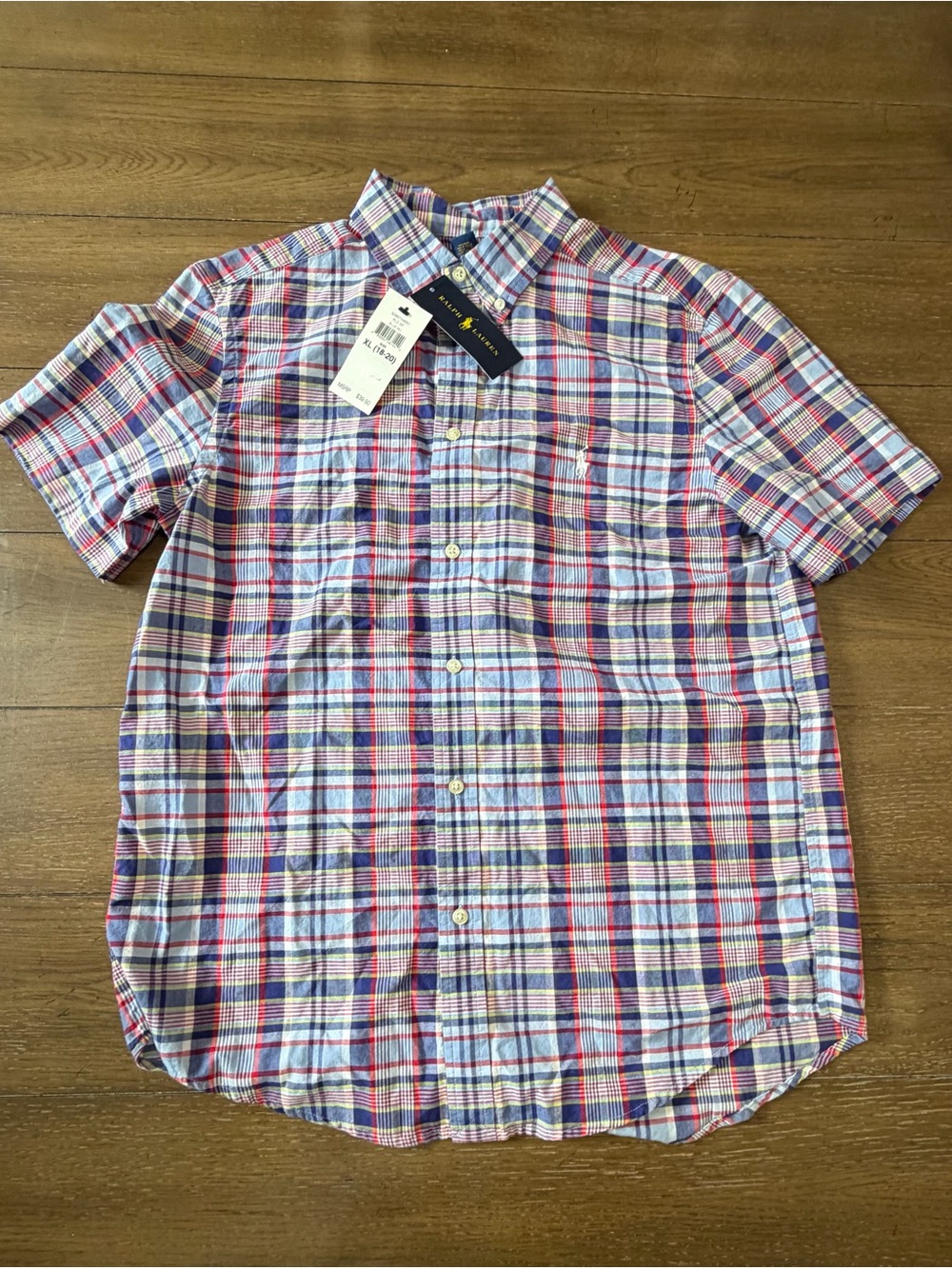 NEW Boys Ralph Lauren Plaid Short Sleeve Button Down Shirt Size XL 18-20 Preppy